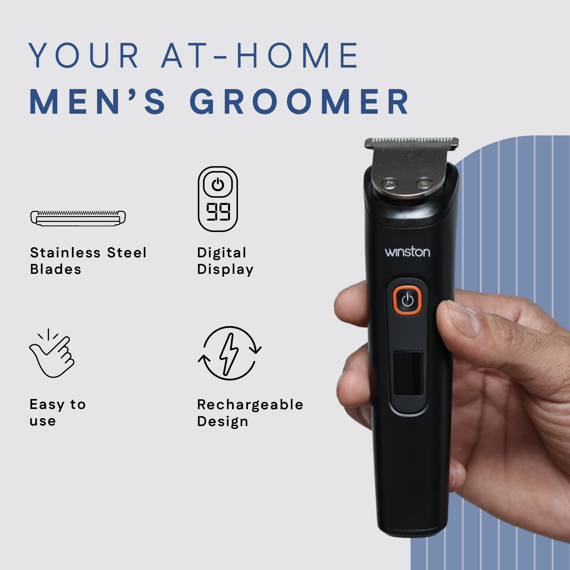 Groom X | Digital Multi-Groomer with 5 Trimming Heads & 8 Comb Lengths | Winston at Broadway