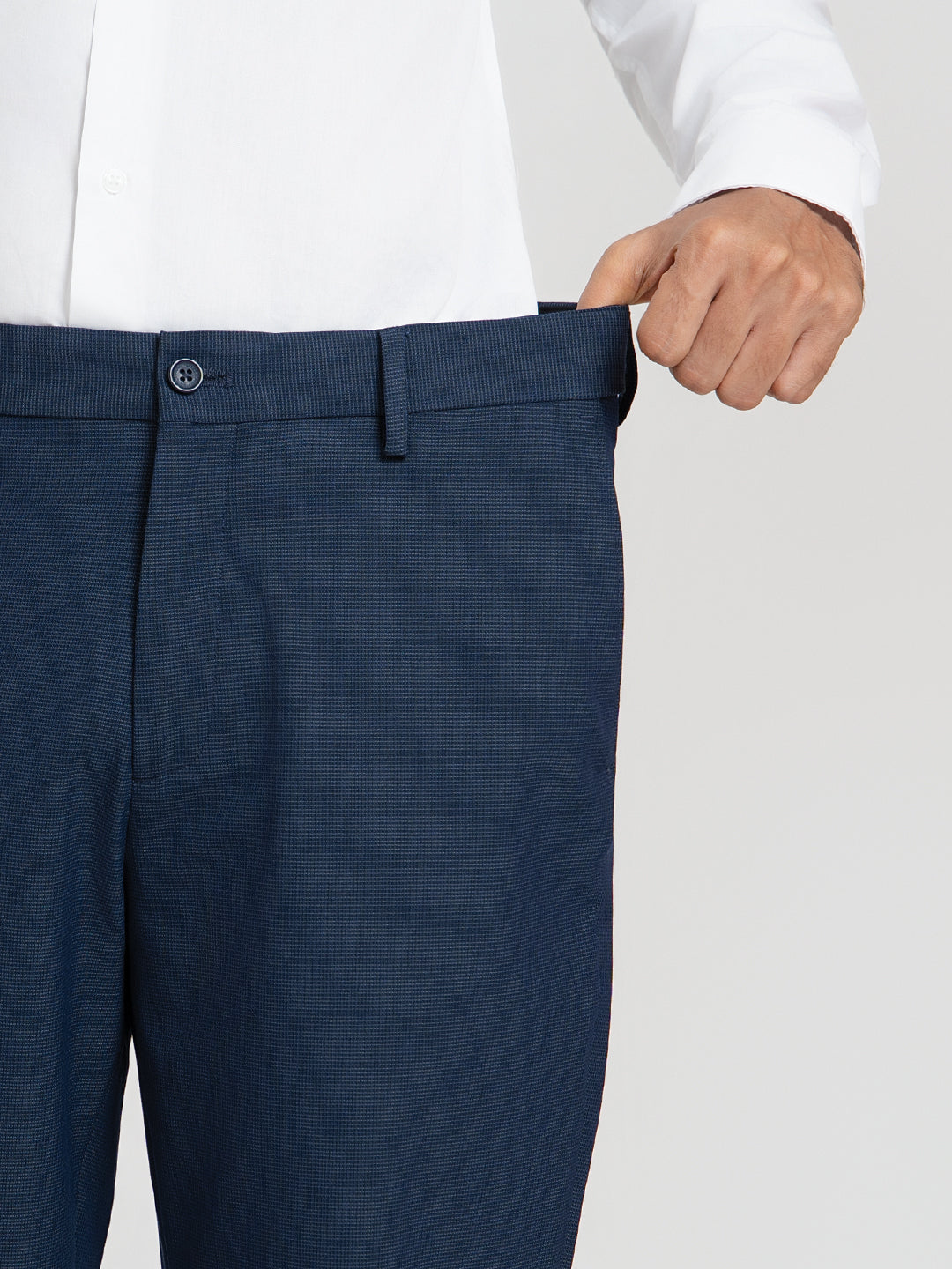 Trench Blue Micro Checks Relaxed Fit Formal Trousers