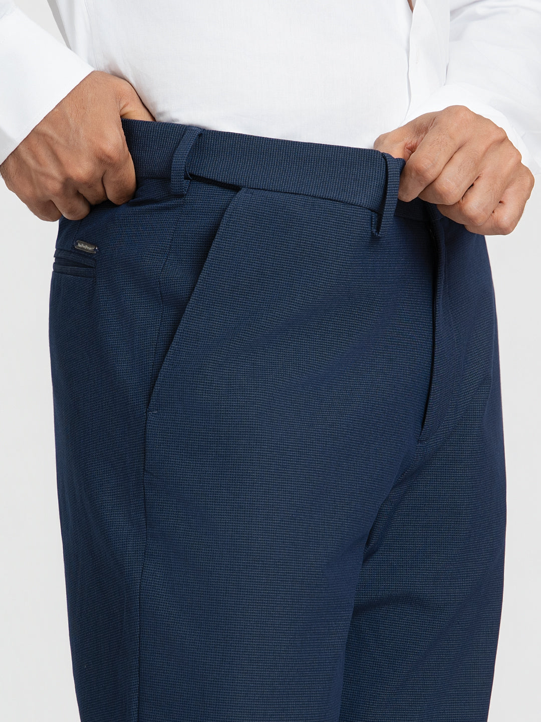 Trench Blue Micro Checks Relaxed Fit Formal Trousers