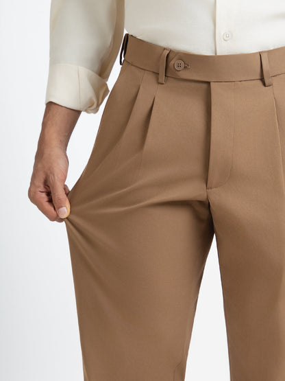 Japanese Brown Straight Fit Pleated Formal Trousers