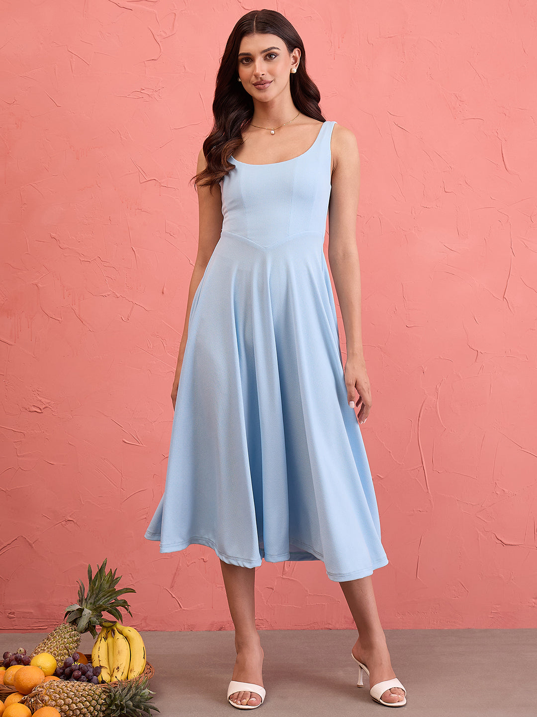 Stretchable Corset Fit & Flare Midi Dress