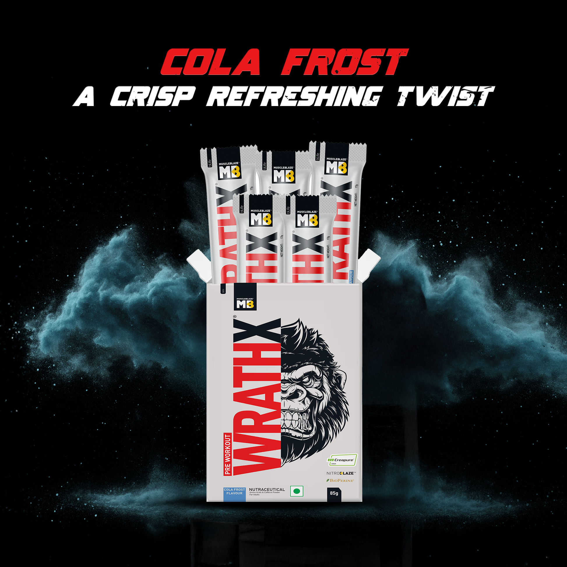 MuscleBlaze Pre Workout WrathX with Creapure, Nitroblaze & BioPerine (Cola Frost, 85g, Pack of 5) | MuscleBlaze at Broadway