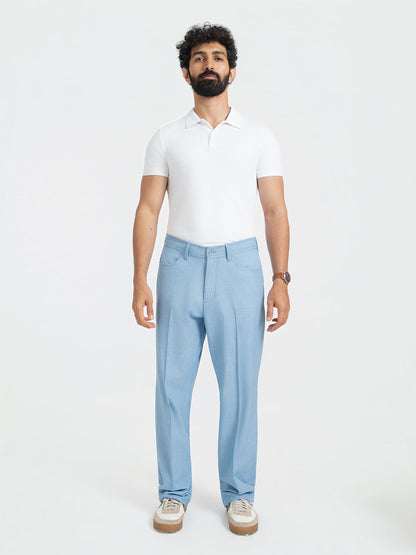 Korean Blue Relaxed Fit Pintuck Pants