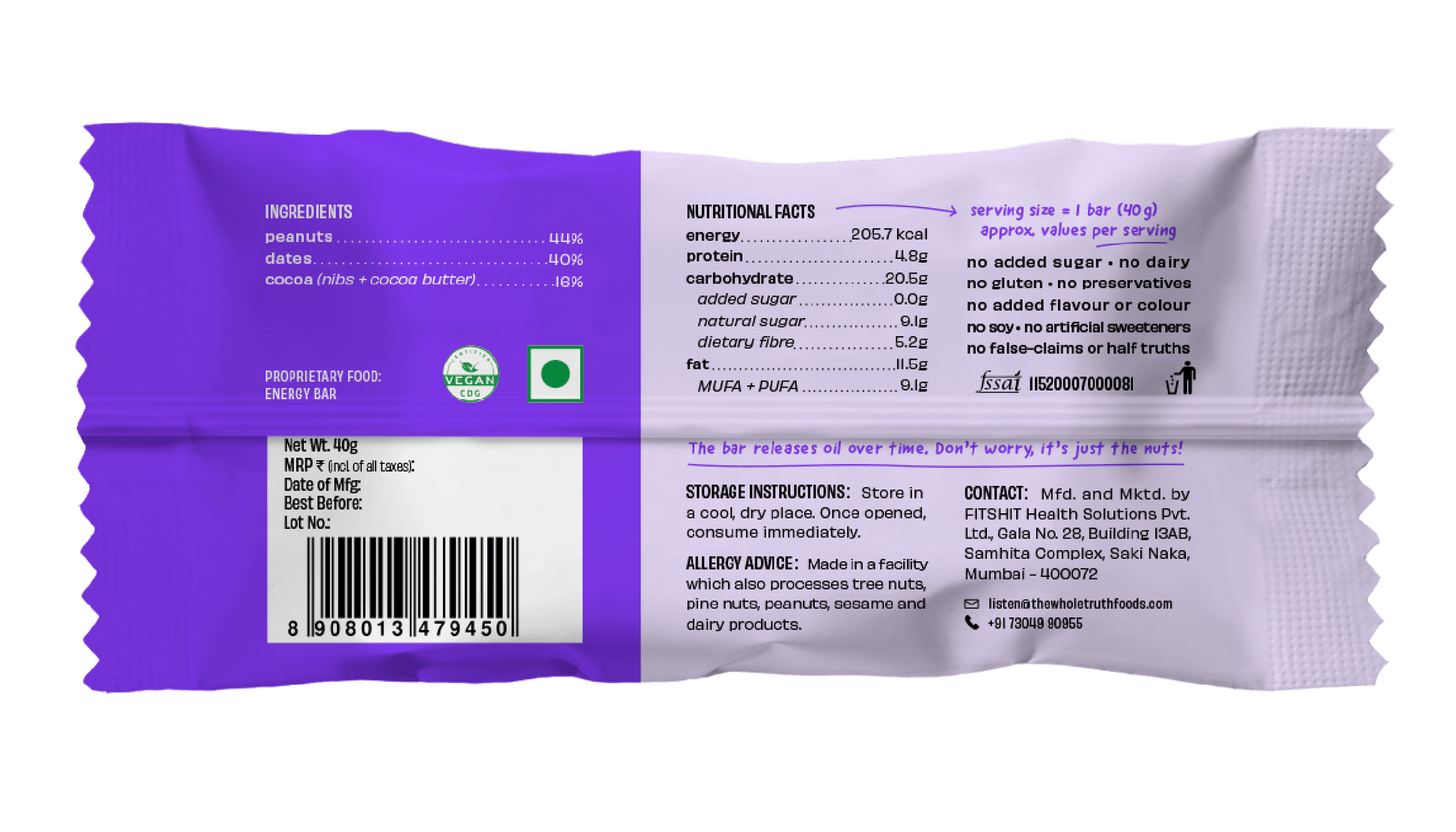 Peanut Choco Fudge (Energy Bar) (TWT) | The Whole Truth Foods at Broadway