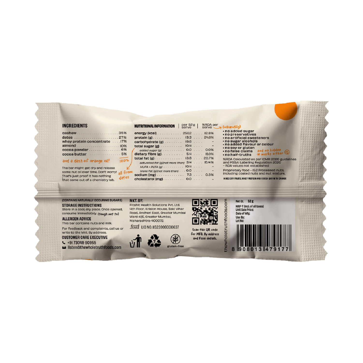The Whole Truth Orange Cocoa Bar 52g | The Whole Truth Foods at Broadway