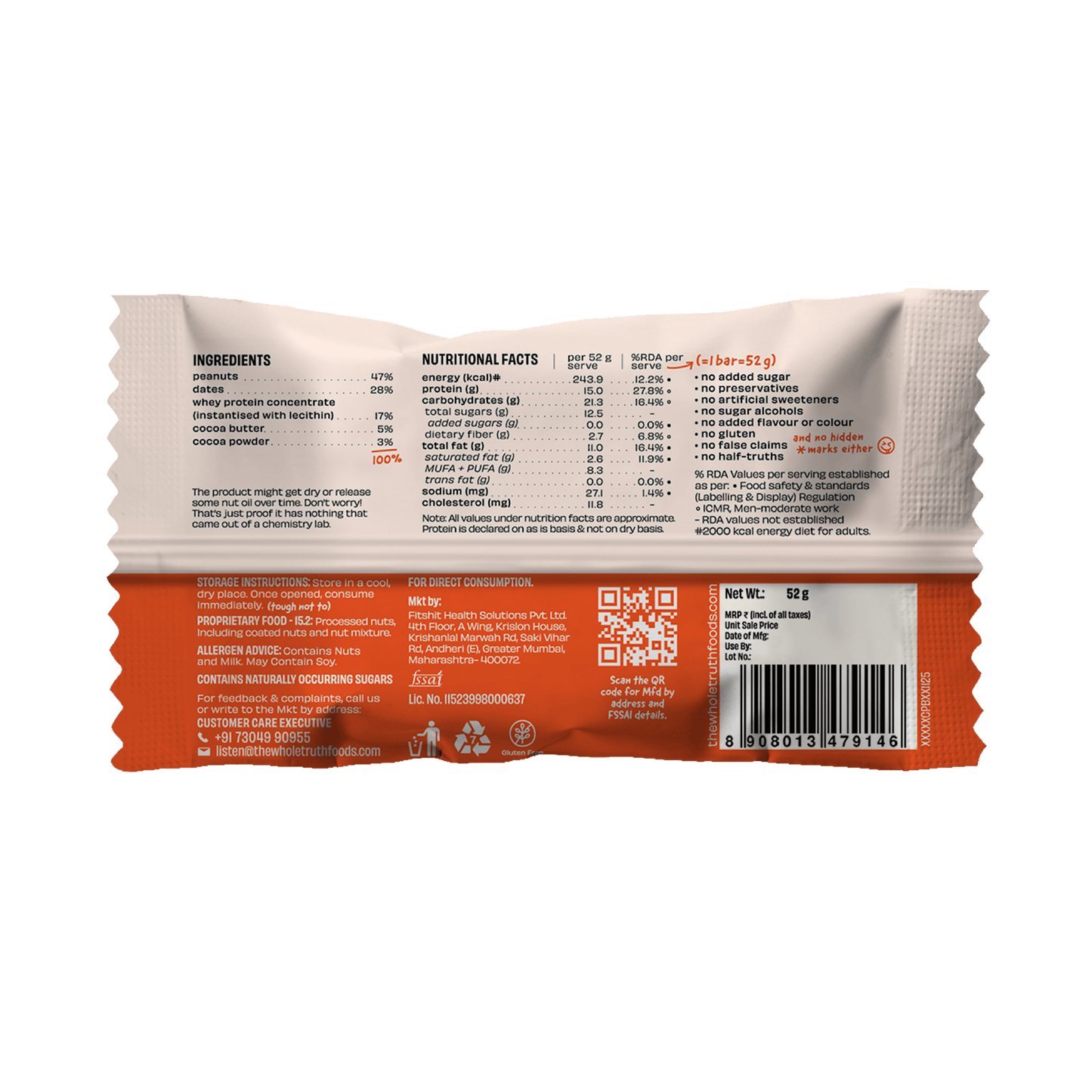 The Whole Truth Peanut Cocoa Bar (CPB) - 52gms | The Whole Truth Foods at Broadway