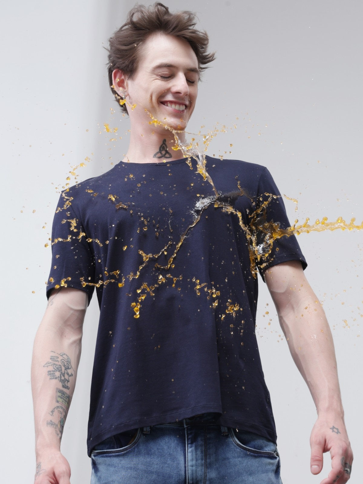 Crew Neck Tshirt | Anti Stain Anti Odor Water Repellent-BLUEMIST