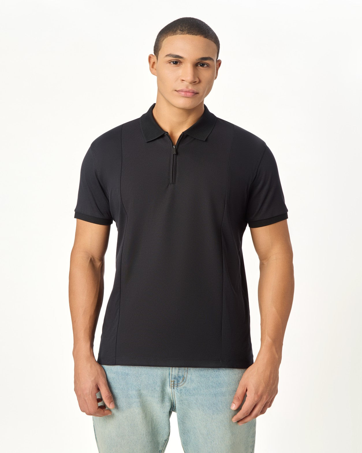 NOIR LUXE ZIPPER POLO BLACK