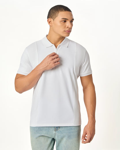 NOIR LUXE  ZIPPER POLO WHITE