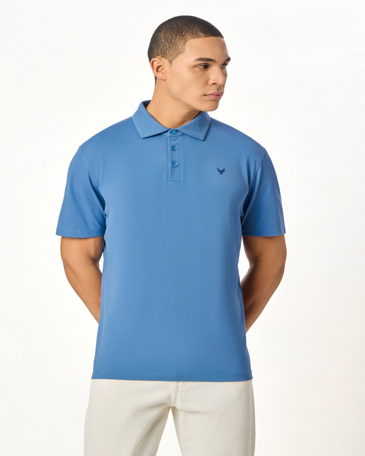 ARIN â€“ The Lucky Dove Blue Polo with Suede Detail