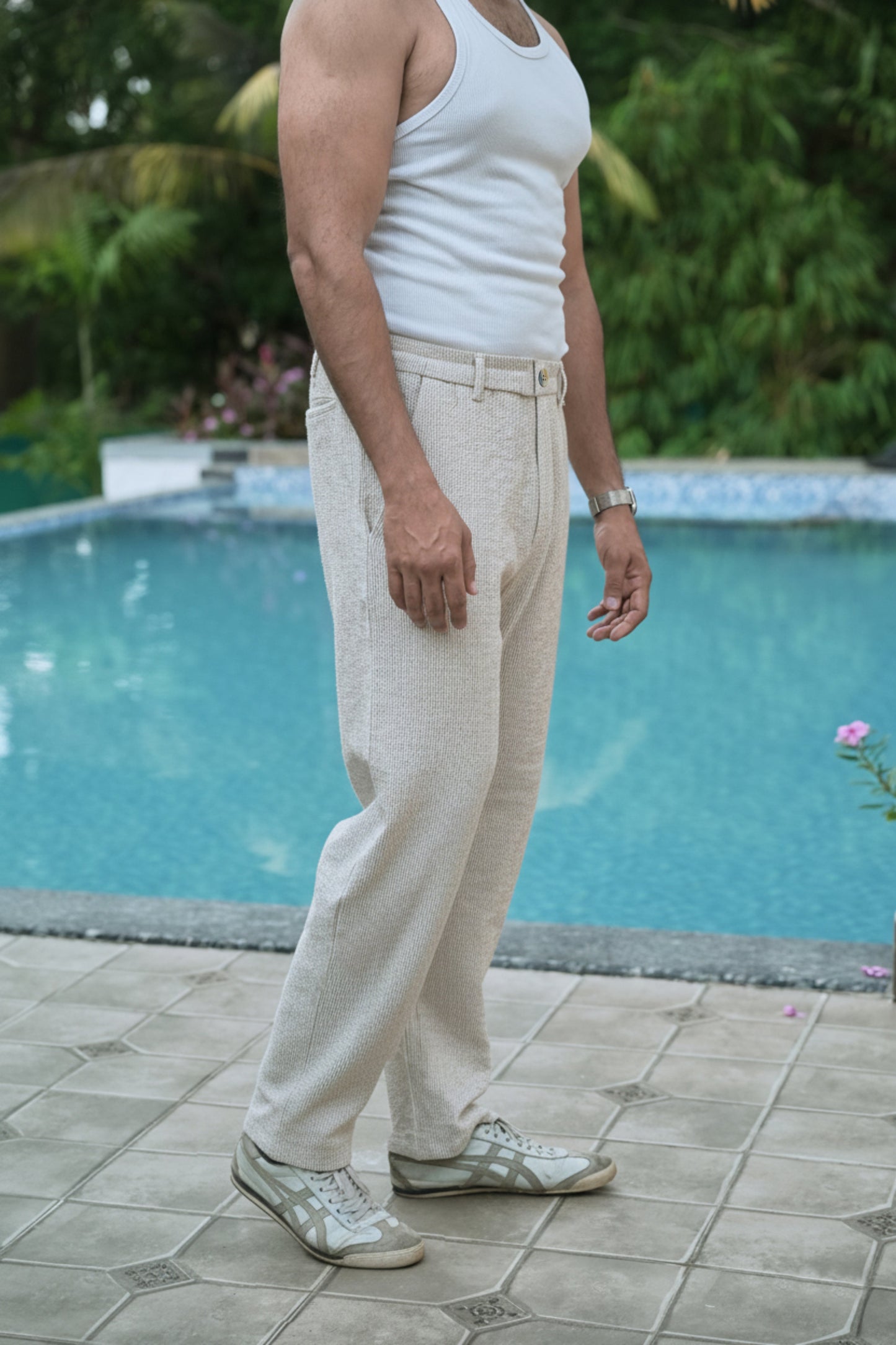 Seer Sucker 100% Cotton Straight Fit Beige Pant | Hamptons at Broadway