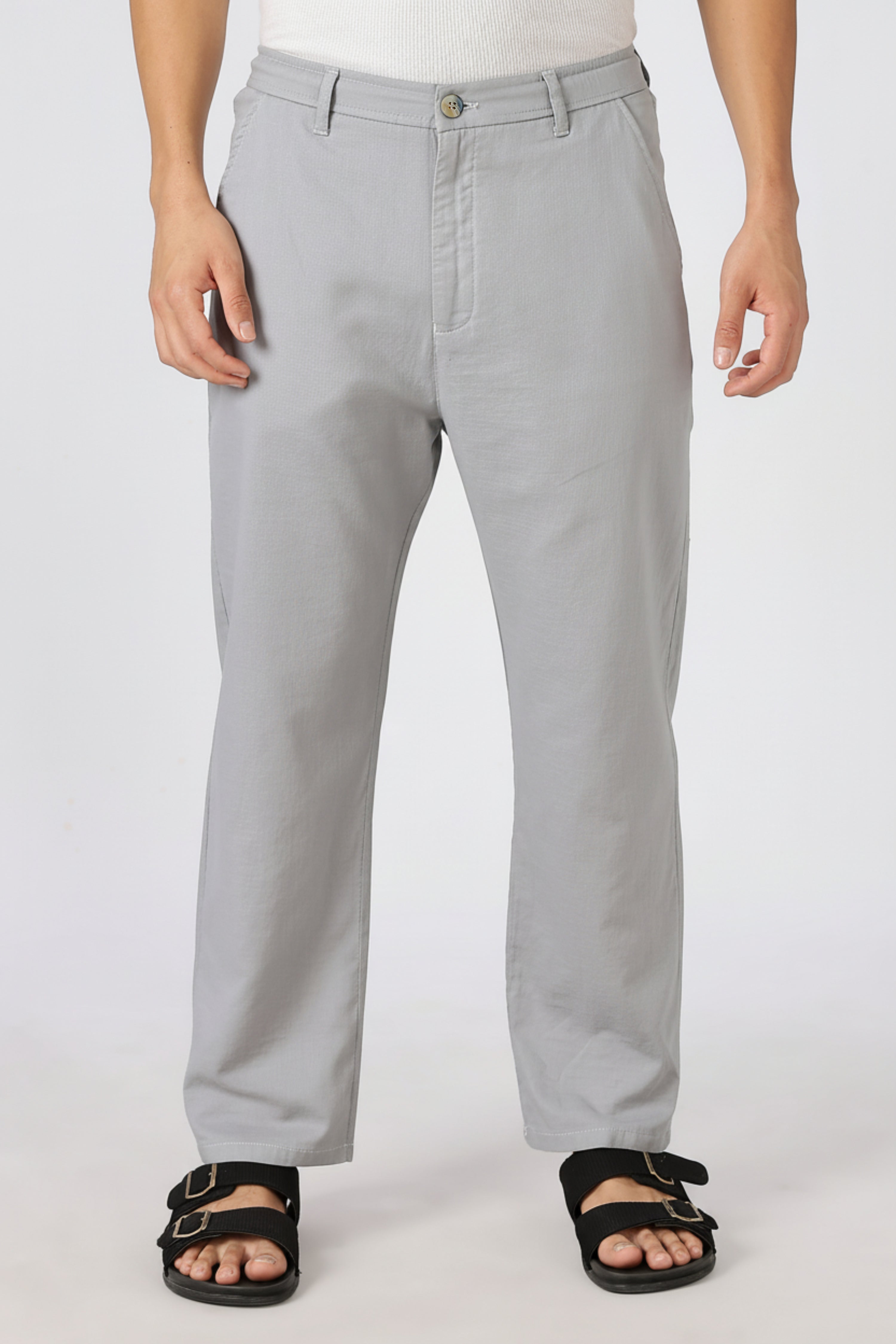 Linen-style 100% Cotton Straight Fit Grey Pant | Hamptons at Broadway