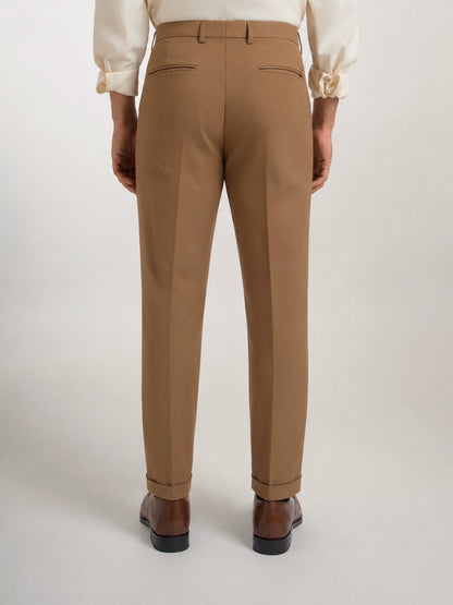 Japanese Brown Straight Fit Pleated Formal Trousers