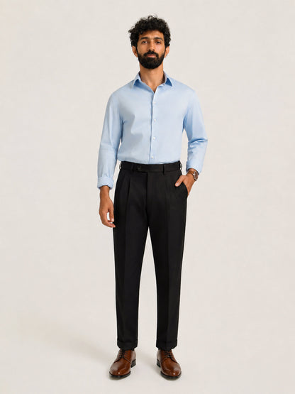 Japanese Black Straight Fit Pleated Formal Trousers