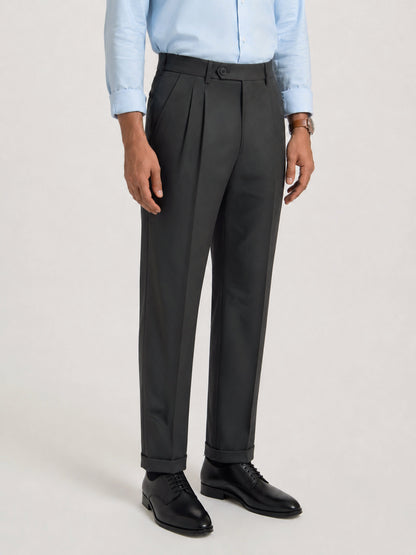 Japanese Grey Straight Fit Pleated Formal Trousers