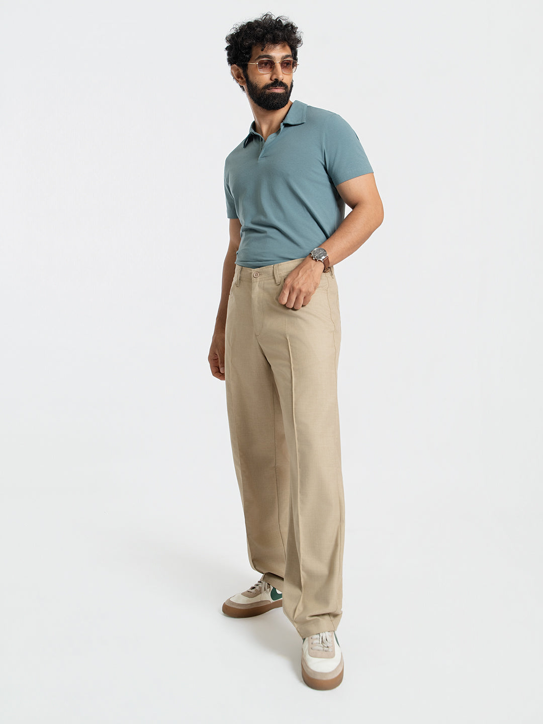 Korean Khaki Relaxed Fit Pintuck Pants