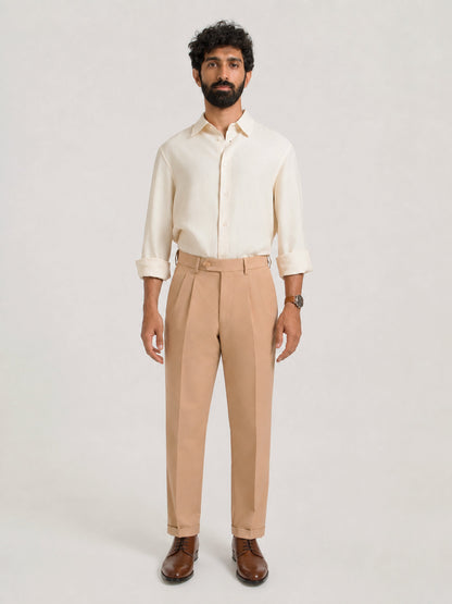 Japanese Khaki Straight Fit Pleated Formal Trousers