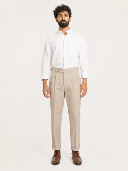 Japanese Beige Straight Fit Pleated Formal Trousers