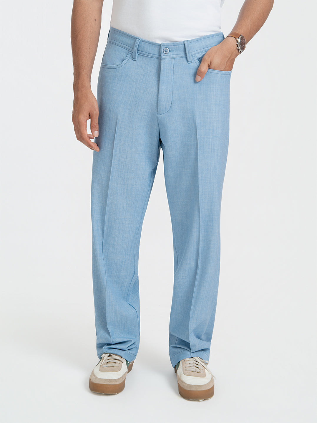 Korean Blue Relaxed Fit Pintuck Pants