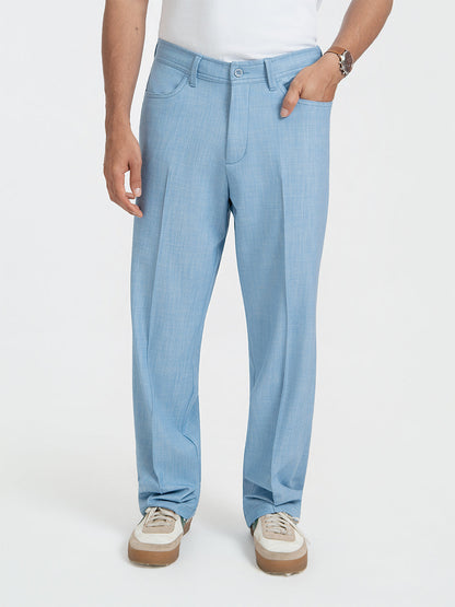 Korean Blue Relaxed Fit Pintuck Pants