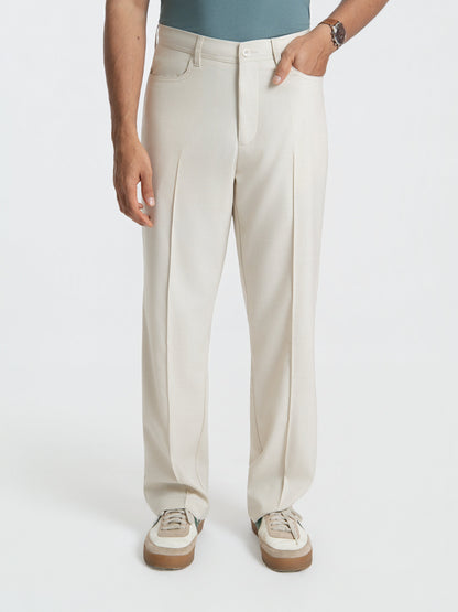 Korean Beige Relaxed Fit Pintuck Pants