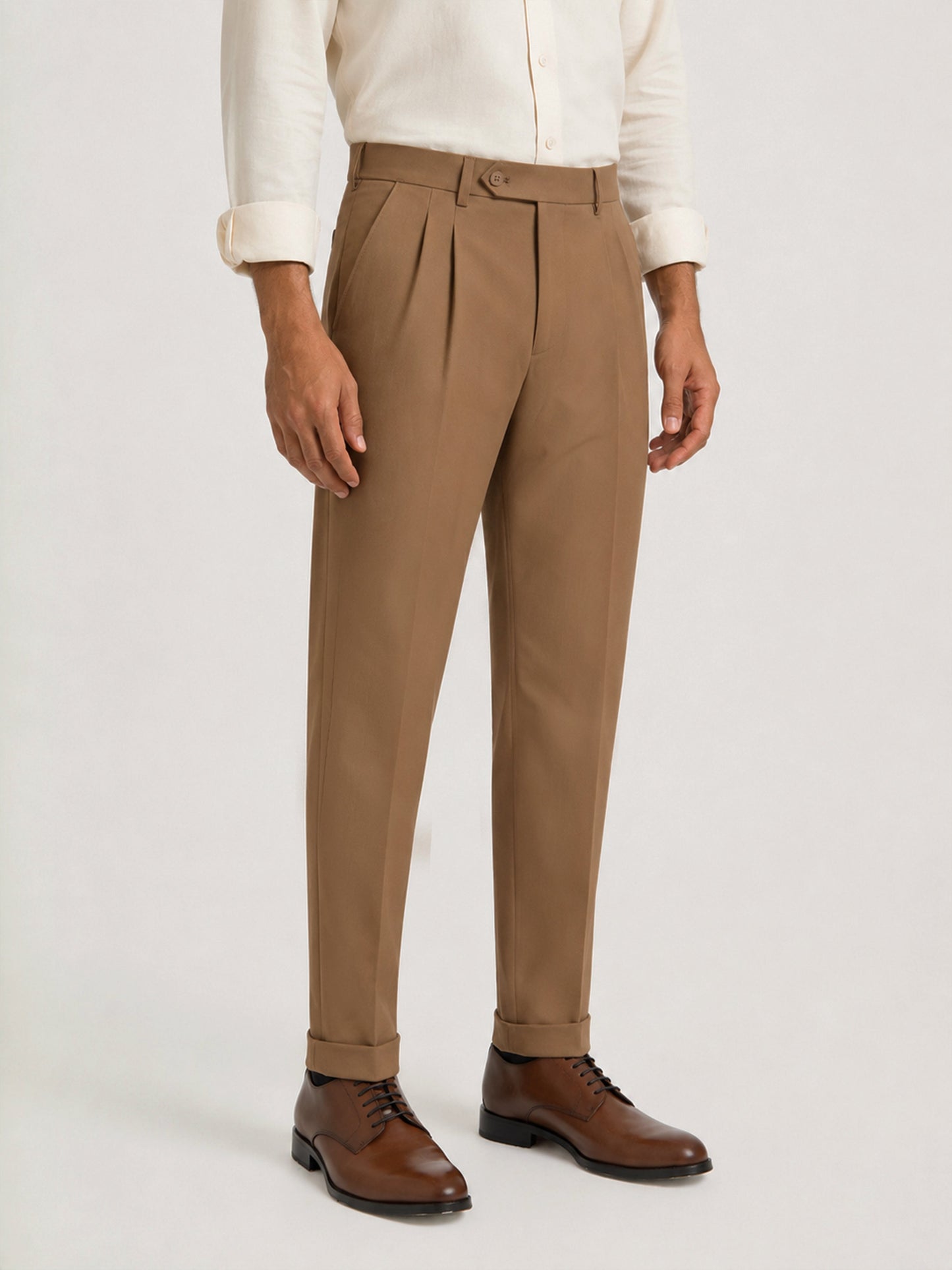 Japanese Brown Straight Fit Pleated Formal Trousers