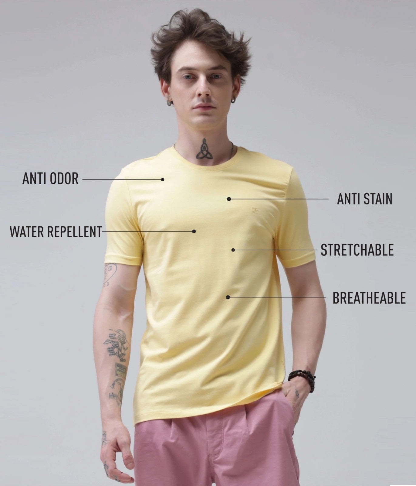 Crew Neck Tshirt | Anti Stain Anti Odor Water Repellent-AMBER