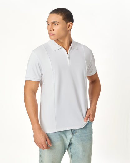 NOIR LUXE  ZIPPER POLO WHITE