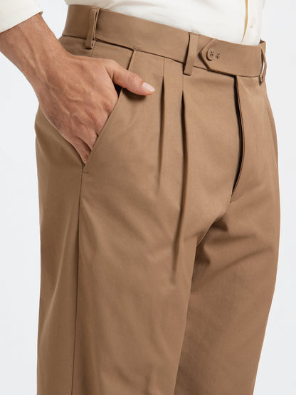 Japanese Brown Straight Fit Pleated Formal Trousers