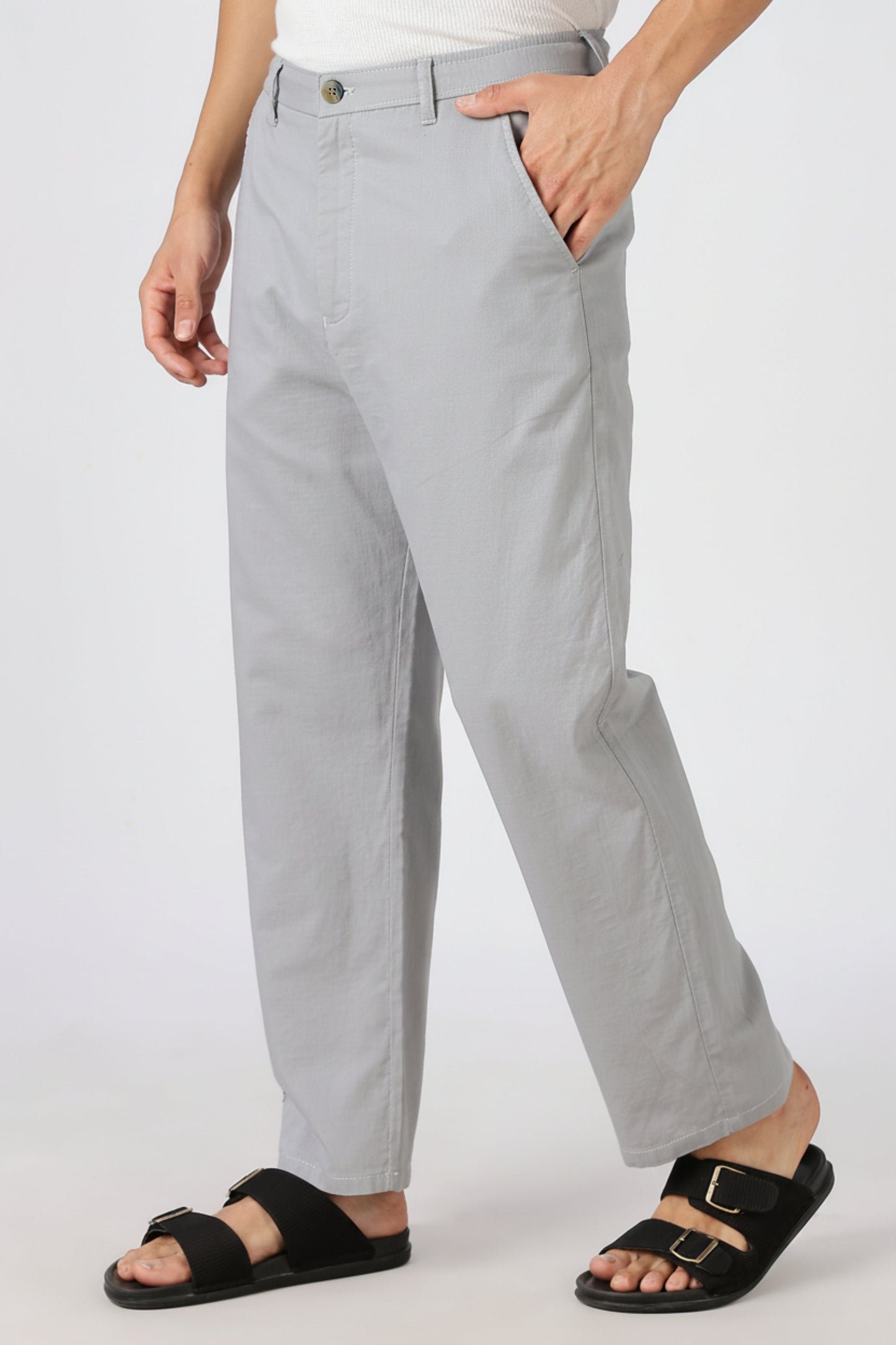 Linen-style 100% Cotton Straight Fit Grey Pant