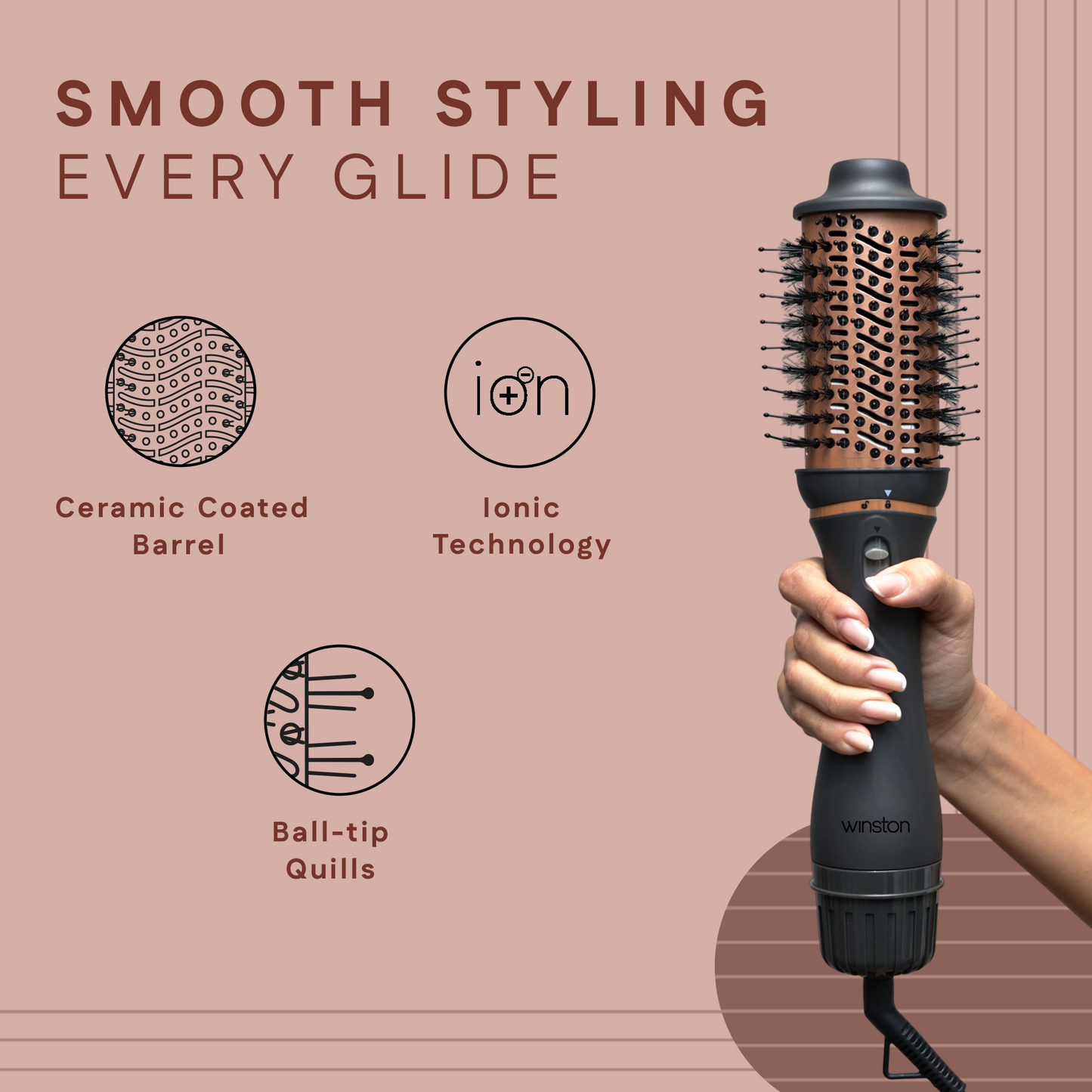 3 in 1 Hair Blow Brush | Dry, Curl & Volumize with Adjustable Heat - Grey