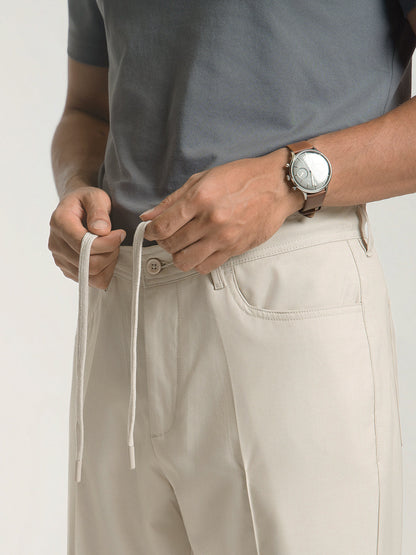 Korean Cream Relaxed Fit Pintuck Pants