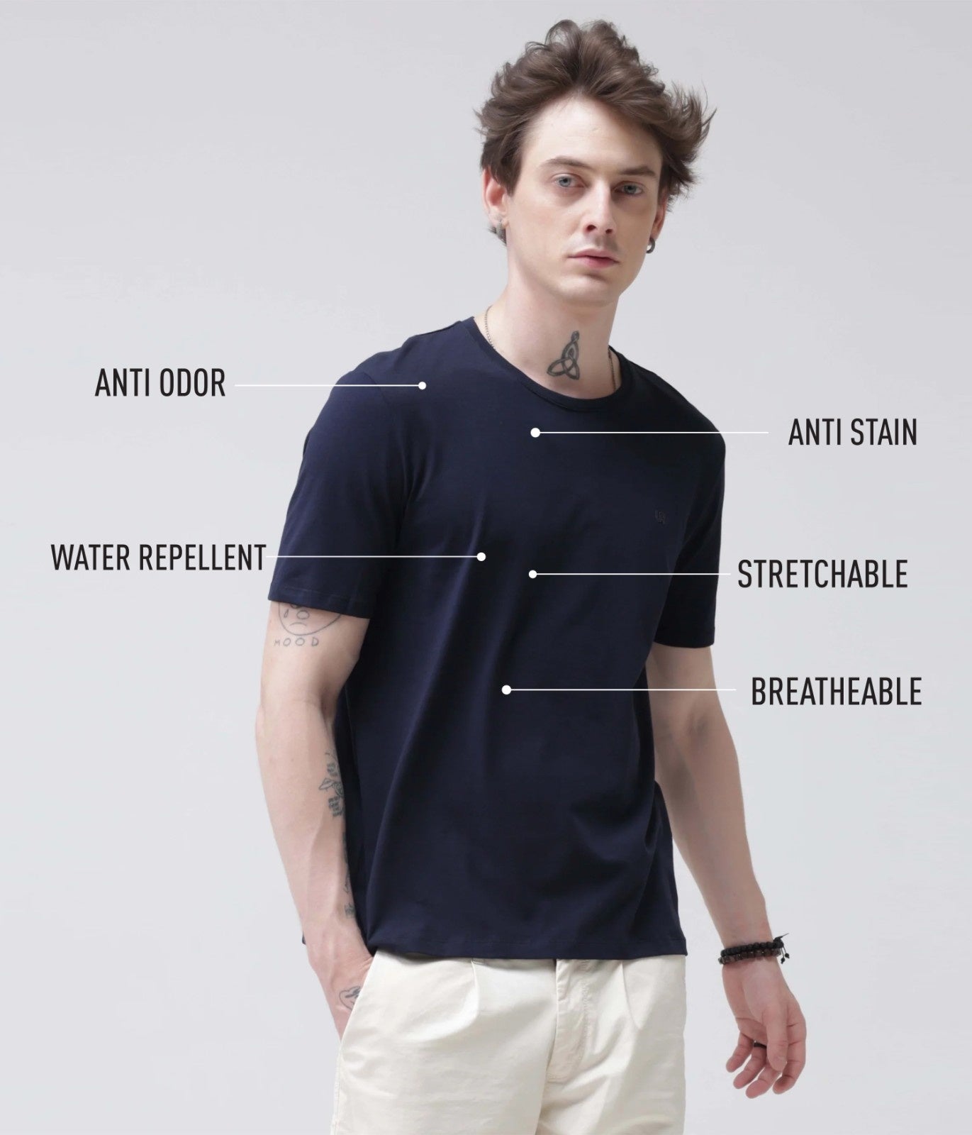 Crew Neck Tshirt | Anti Stain Anti Odor Water Repellent-BLUEMIST