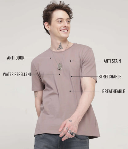 Crew Neck Tshirt | Anti Stain Anti Odor Water Repellent-DUSKYMAROON