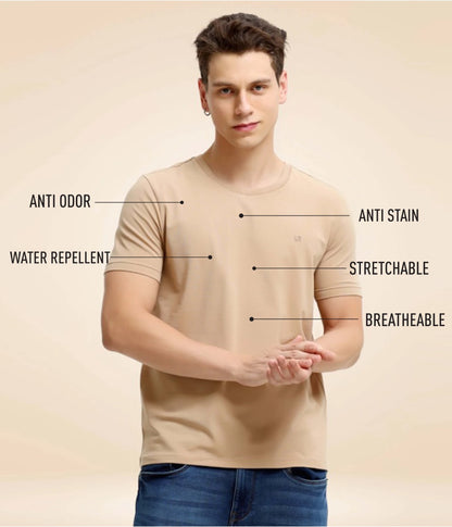 Crew Neck Tshirt | Anti Stain Anti Odor Water Repellent-CAMEL