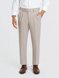 Japanese Beige Straight Fit Pleated Formal Trousers