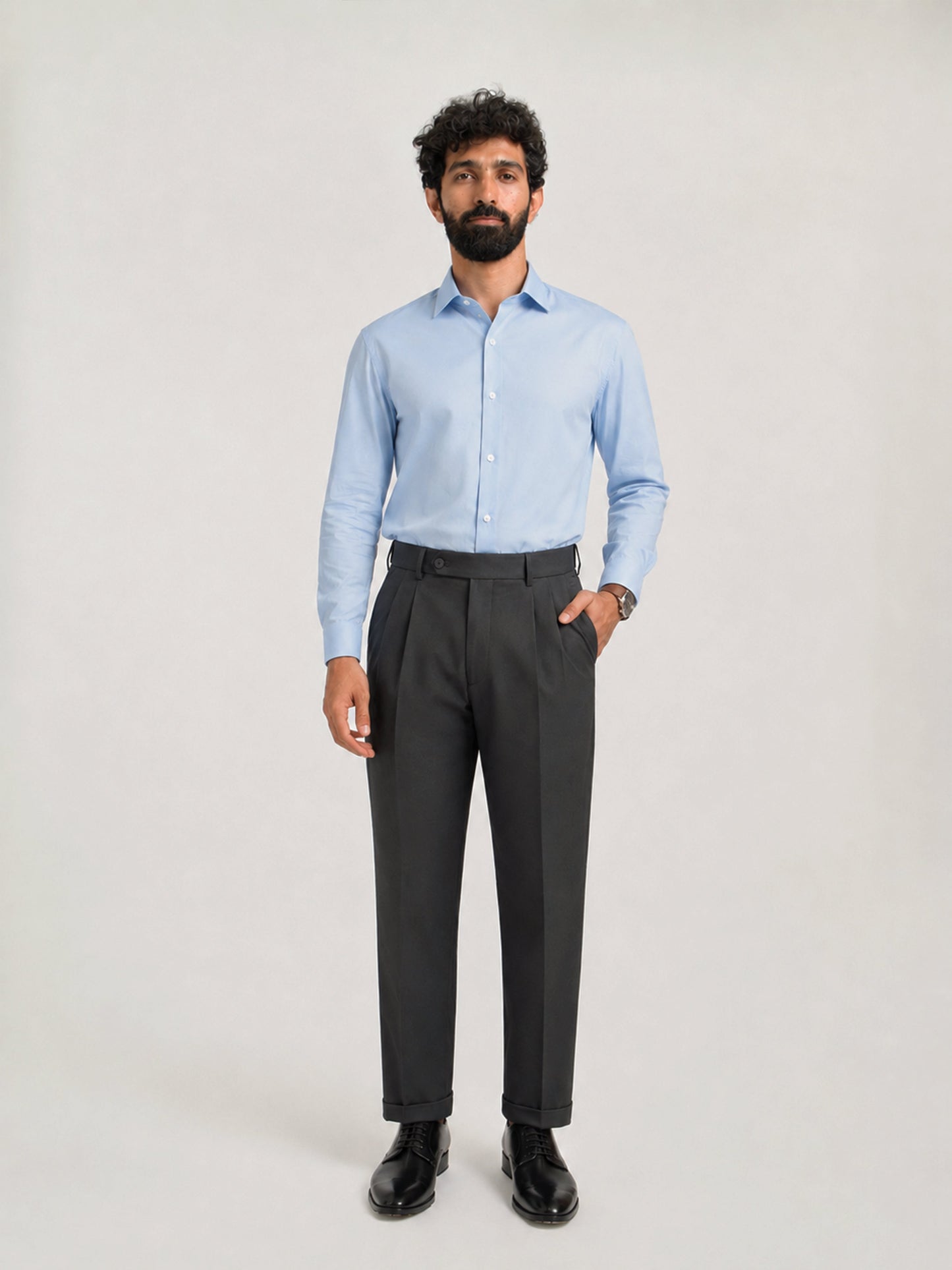 Japanese Grey Straight Fit Pleated Formal Trousers