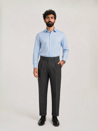 Japanese Grey Straight Fit Pleated Formal Trousers