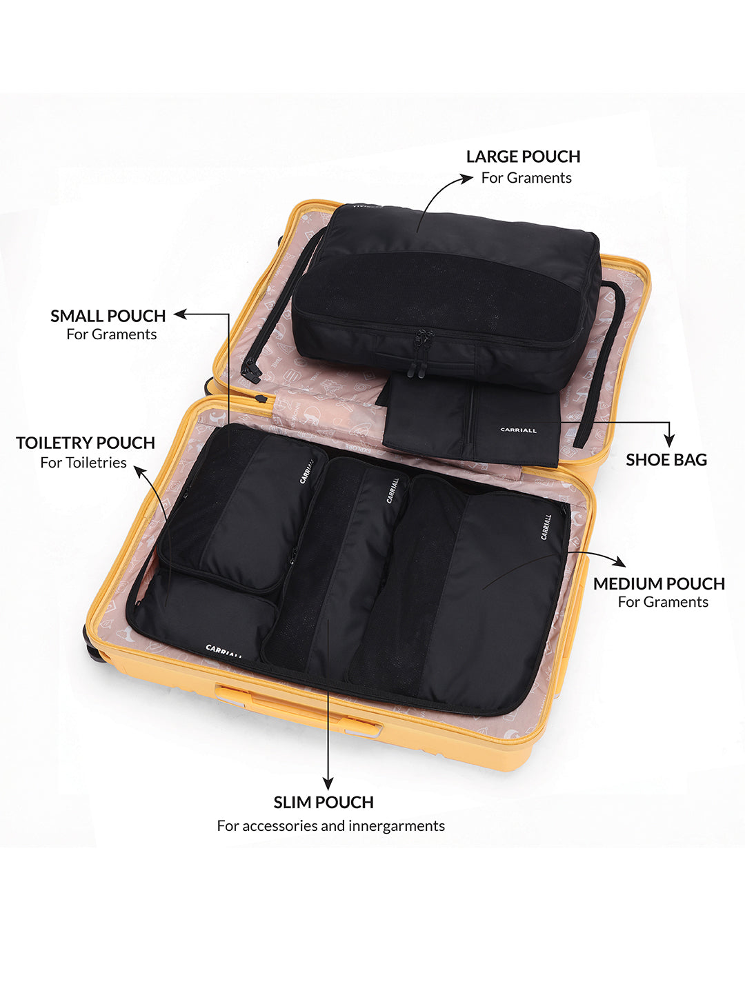 Carriall Black Packing Cubes (Set of 6)