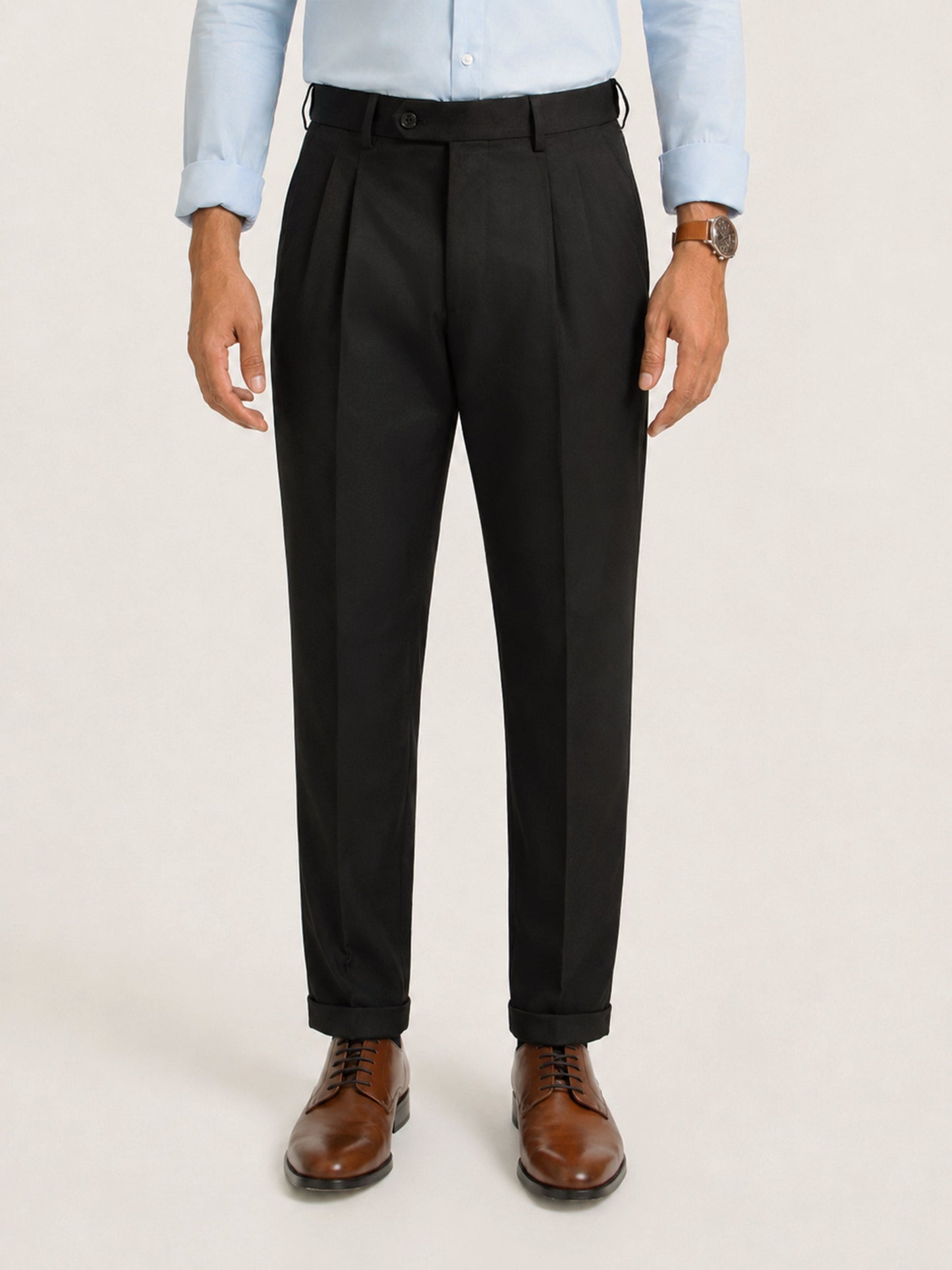 Japanese Black Straight Fit Pleated Formal Trousers