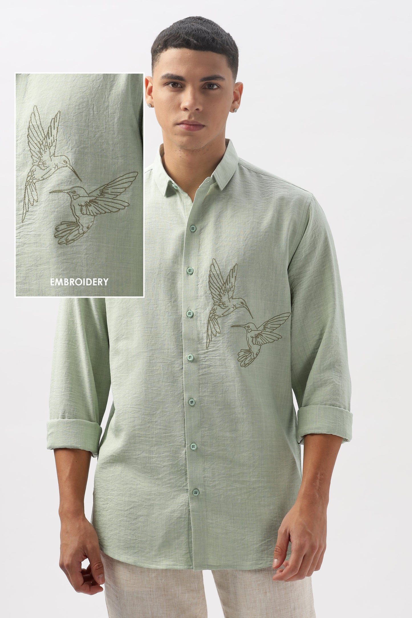 Humming(way) Birds Vienna Green Embroidery Shirt | Hamptons at Broadway