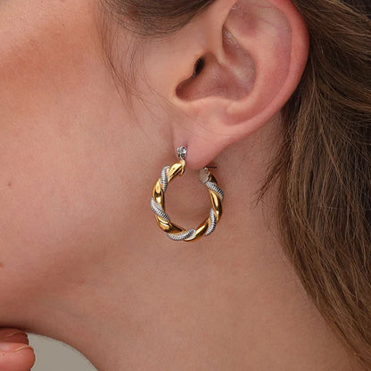 Golden Silver Twisted Hoop Earrings