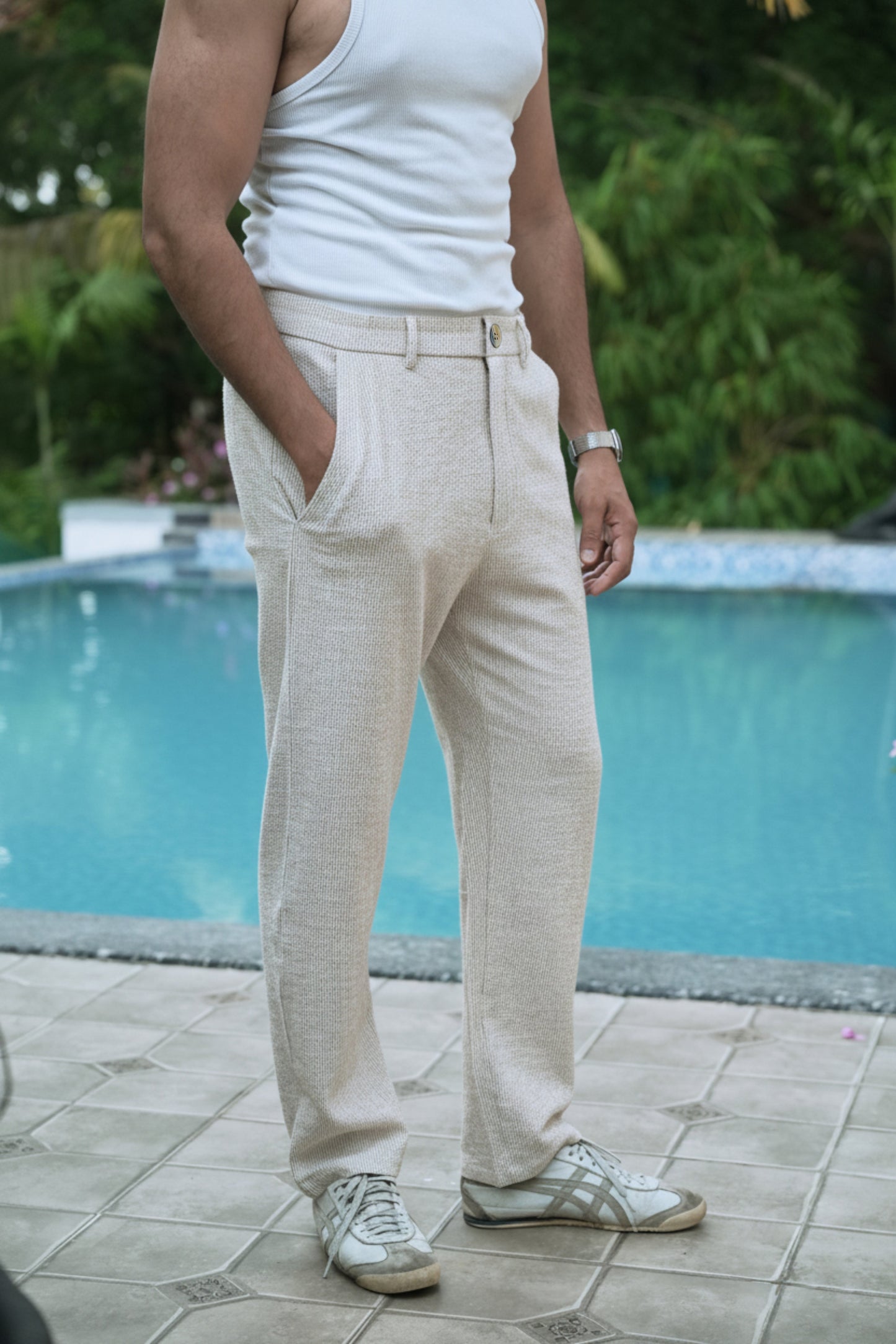 Seer Sucker 100% Cotton Straight Fit Beige Pant | Hamptons at Broadway