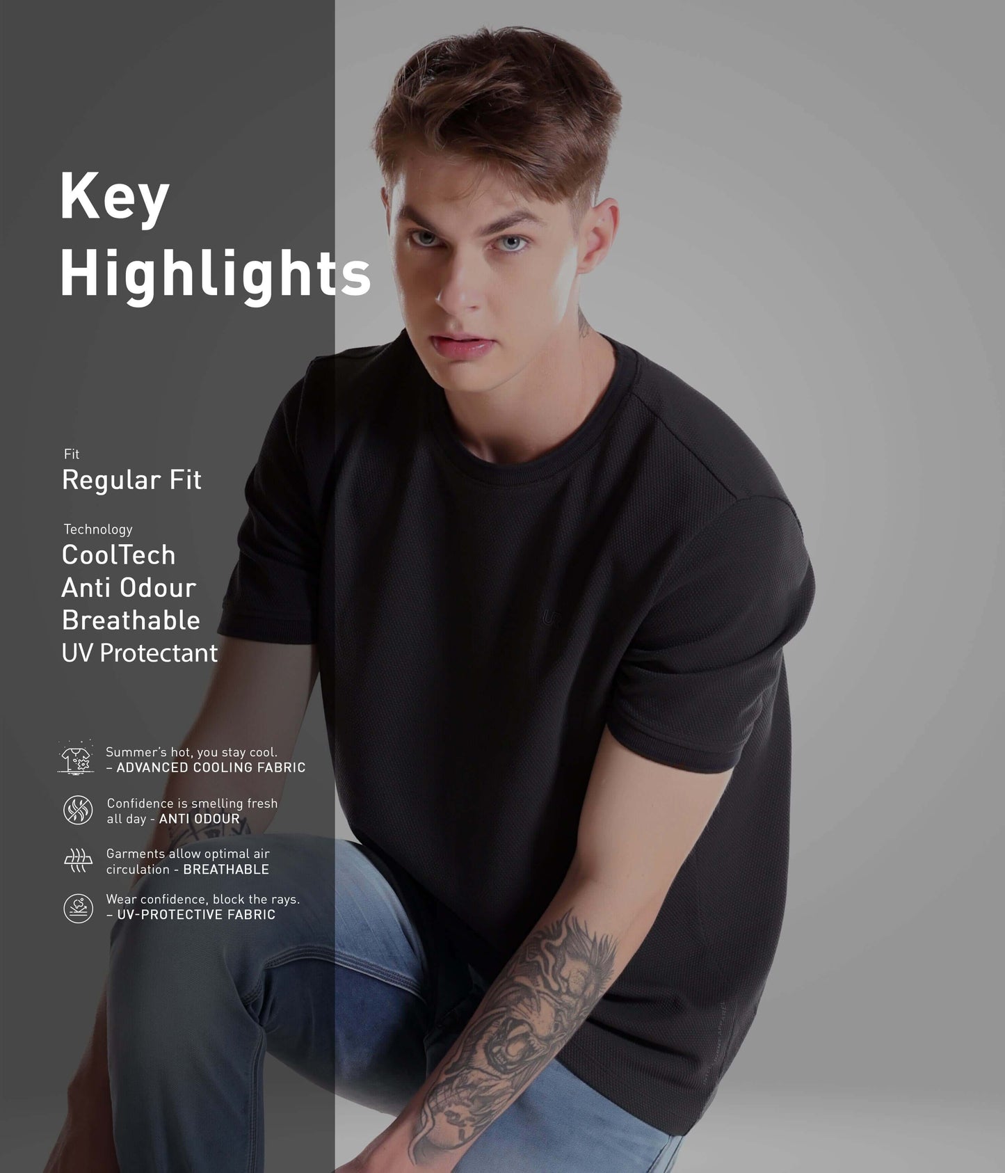 Crew Neck Tshirt |Cool Tech + UV Protectant + Anti Odour  OBSIDIANGREEN