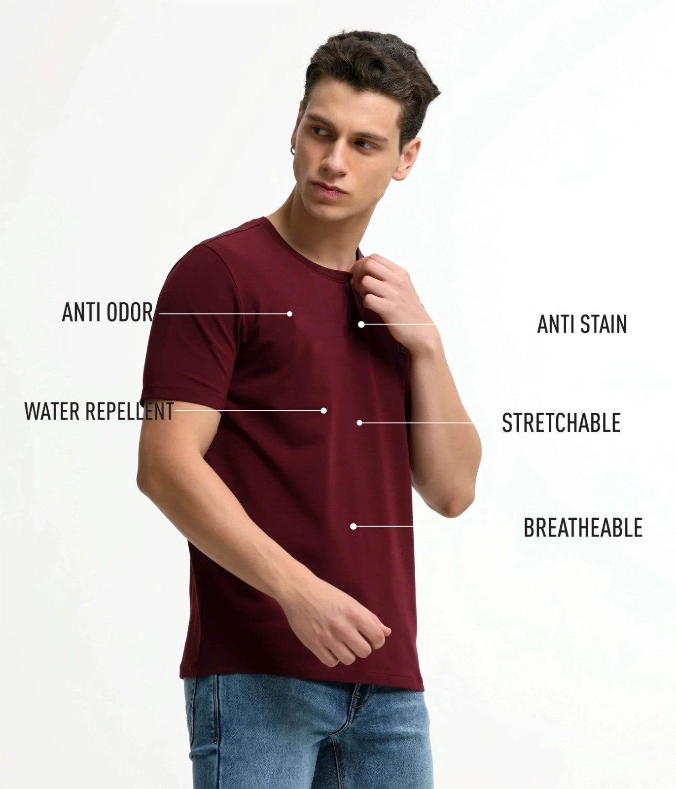 Crew Neck Tshirt | Anti Stain Anti Odor Water Repellent-CRANBERRY