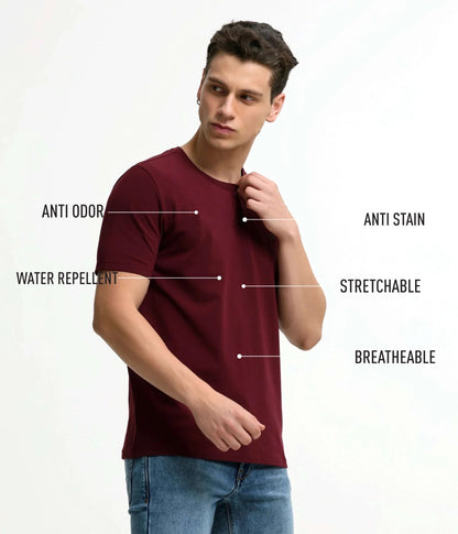Crew Neck Tshirt | Anti Stain Anti Odor Water Repellent-CRANBERRY