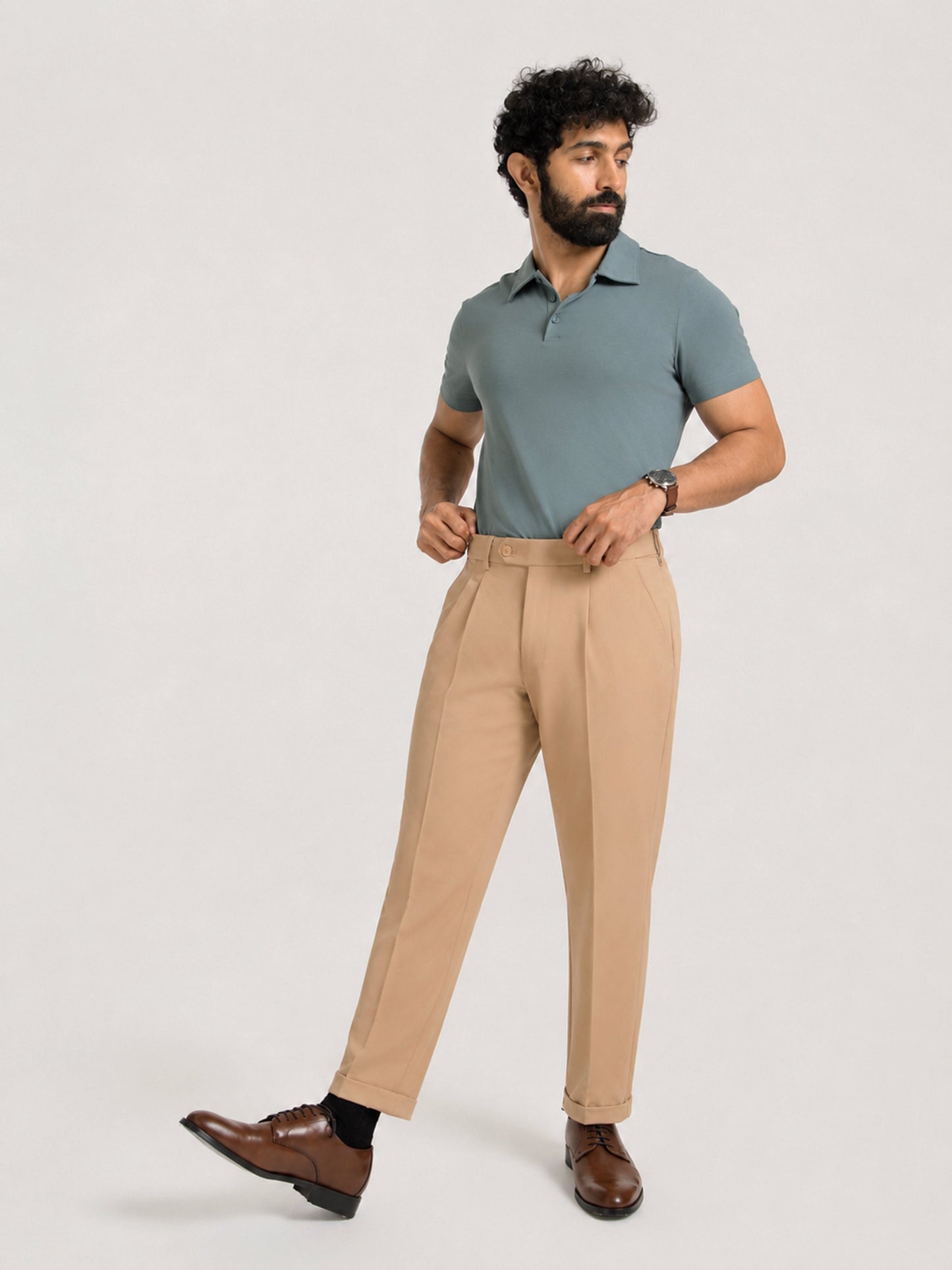 Japanese Khaki Straight Fit Pleated Formal Trousers