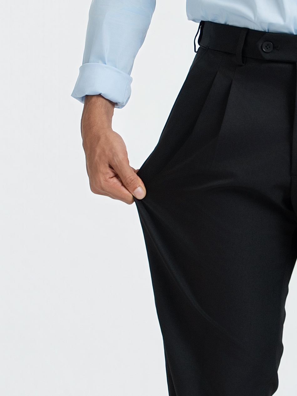 Japanese Black Straight Fit Pleated Formal Trousers
