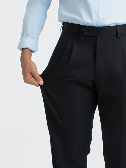 Japanese Black Straight Fit Pleated Formal Trousers