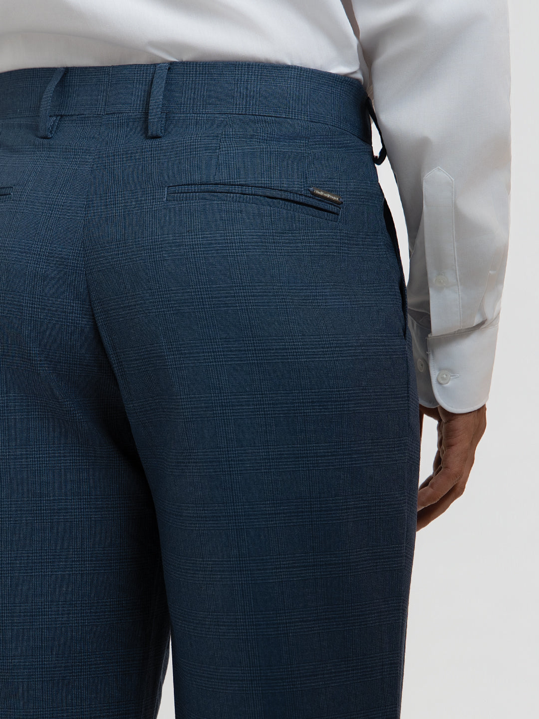 Dynasty Blue Checks Relaxed Fit Formal Trousers